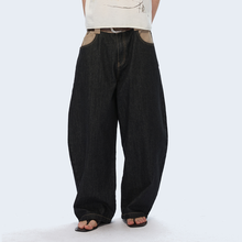 Load image into Gallery viewer, Layered contrast color machete raw denim loose versatile jeans
