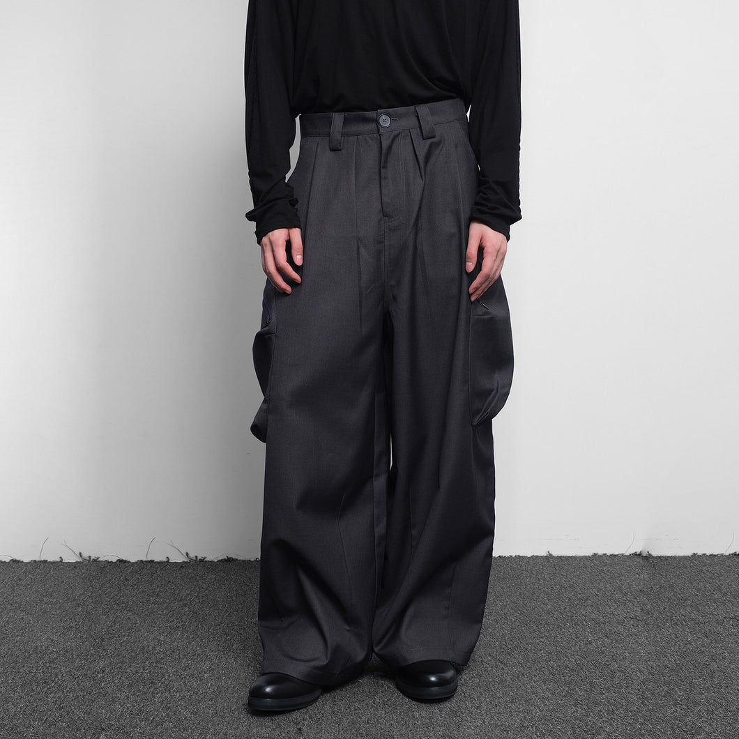 Workwear pleated trousers, versatile gray trousers, three-dimensional pockets