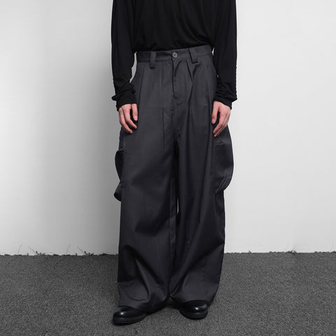 Workwear pleated trousers, versatile gray trousers, three-dimensional pockets