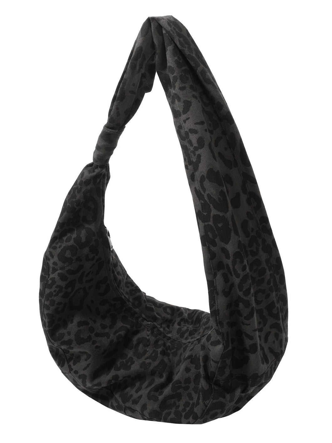 Leopard Print Pleated Crossbody Bag - Black