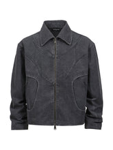 Load image into Gallery viewer, Geometric Lines Boxyfit Washed Canvas Jacket - Black
