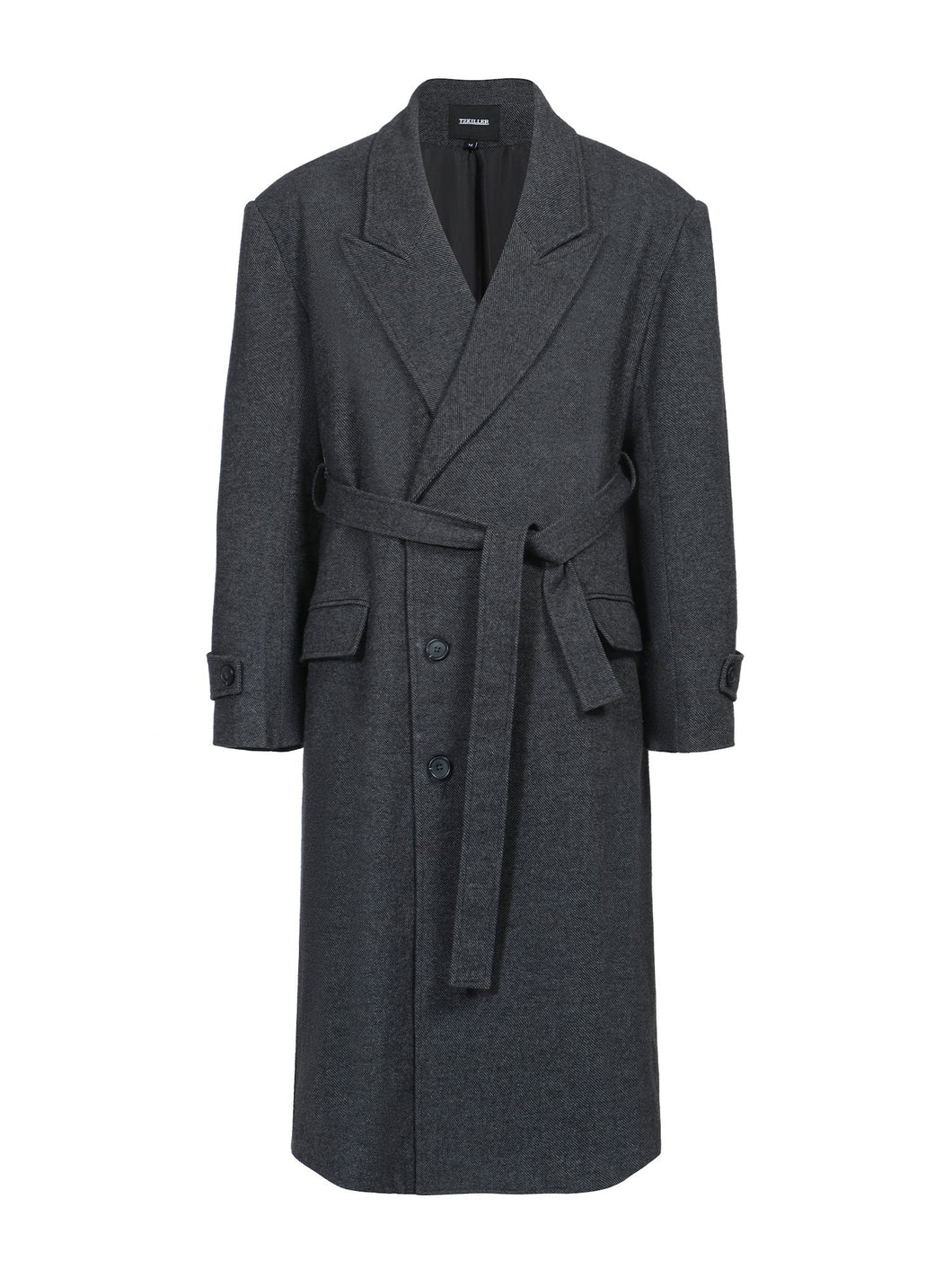 Loose-fitting wool coat with padded shoulders