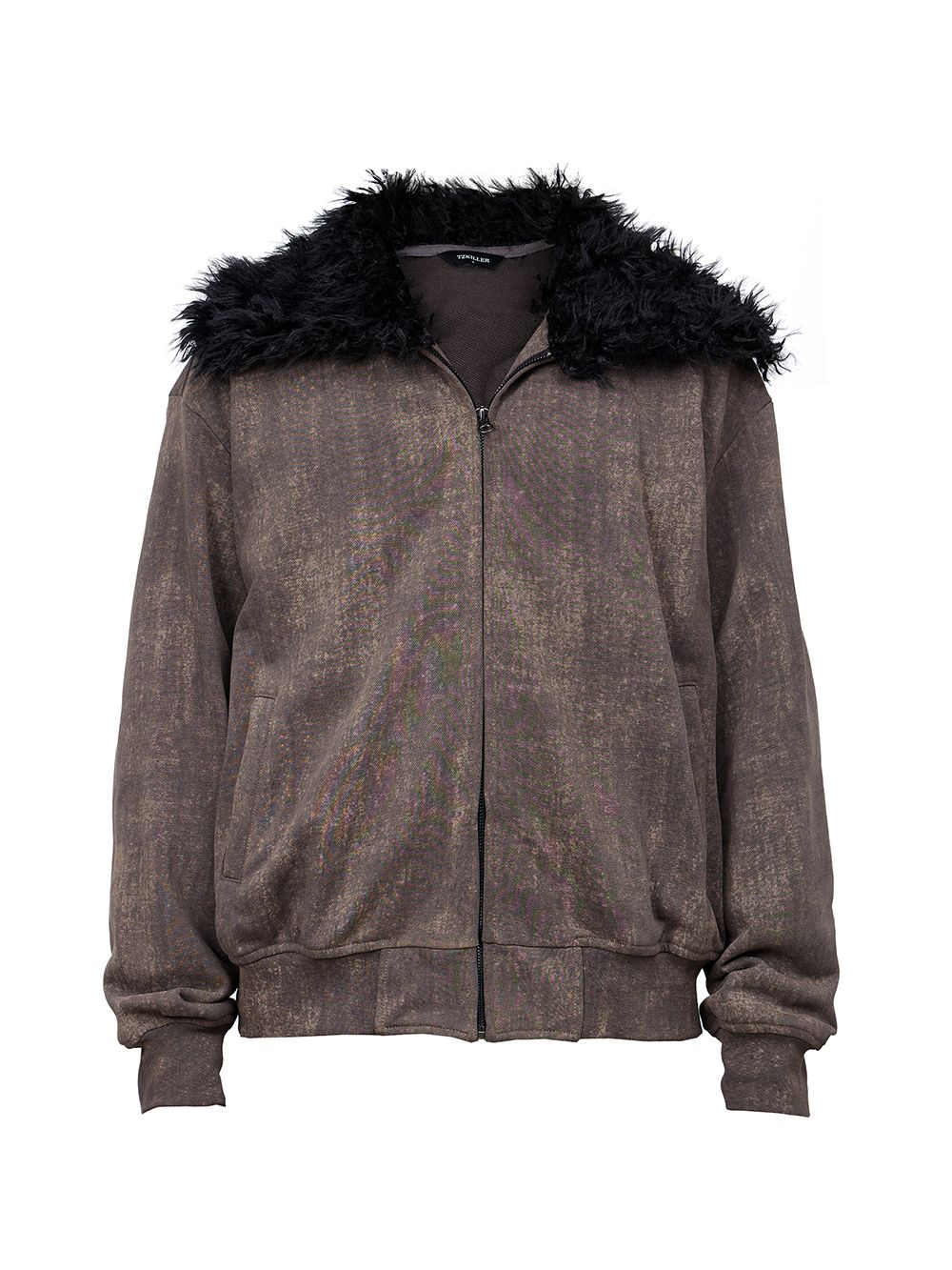 Fur Collar Batik Vintage Distressed Jacket