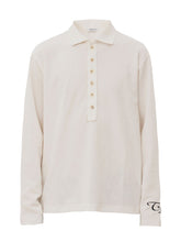 Load image into Gallery viewer, Henley Collar Washed Embroidery Polo - White
