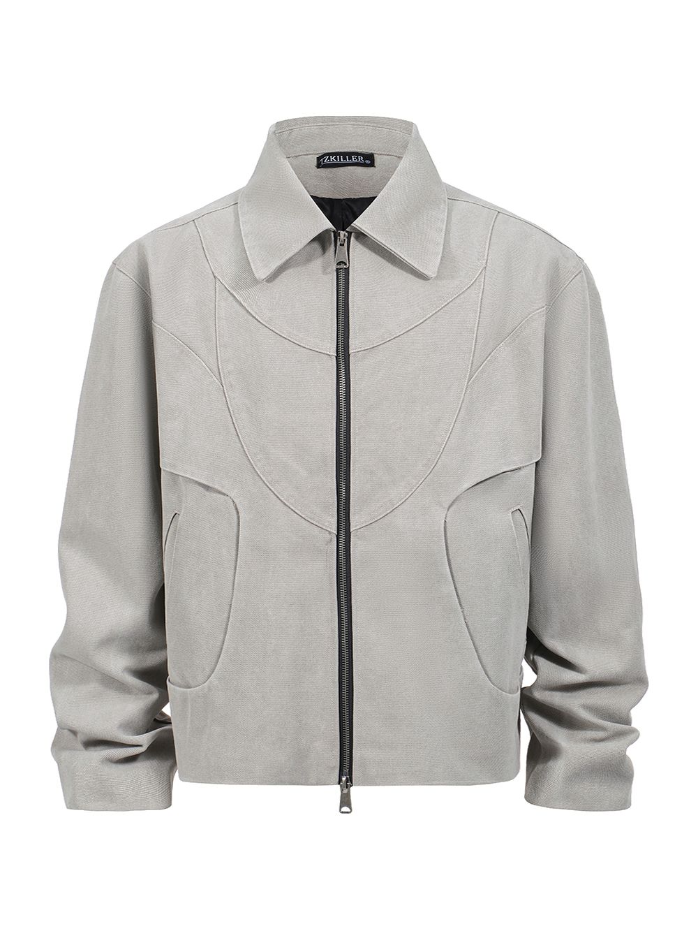 Geometric Lines Boxyfit Washed Canvas Jacket - Grey