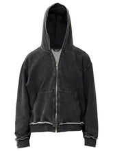 Load image into Gallery viewer, Washed Distressed Zip-Up Hooded Boxyfit Jacket
