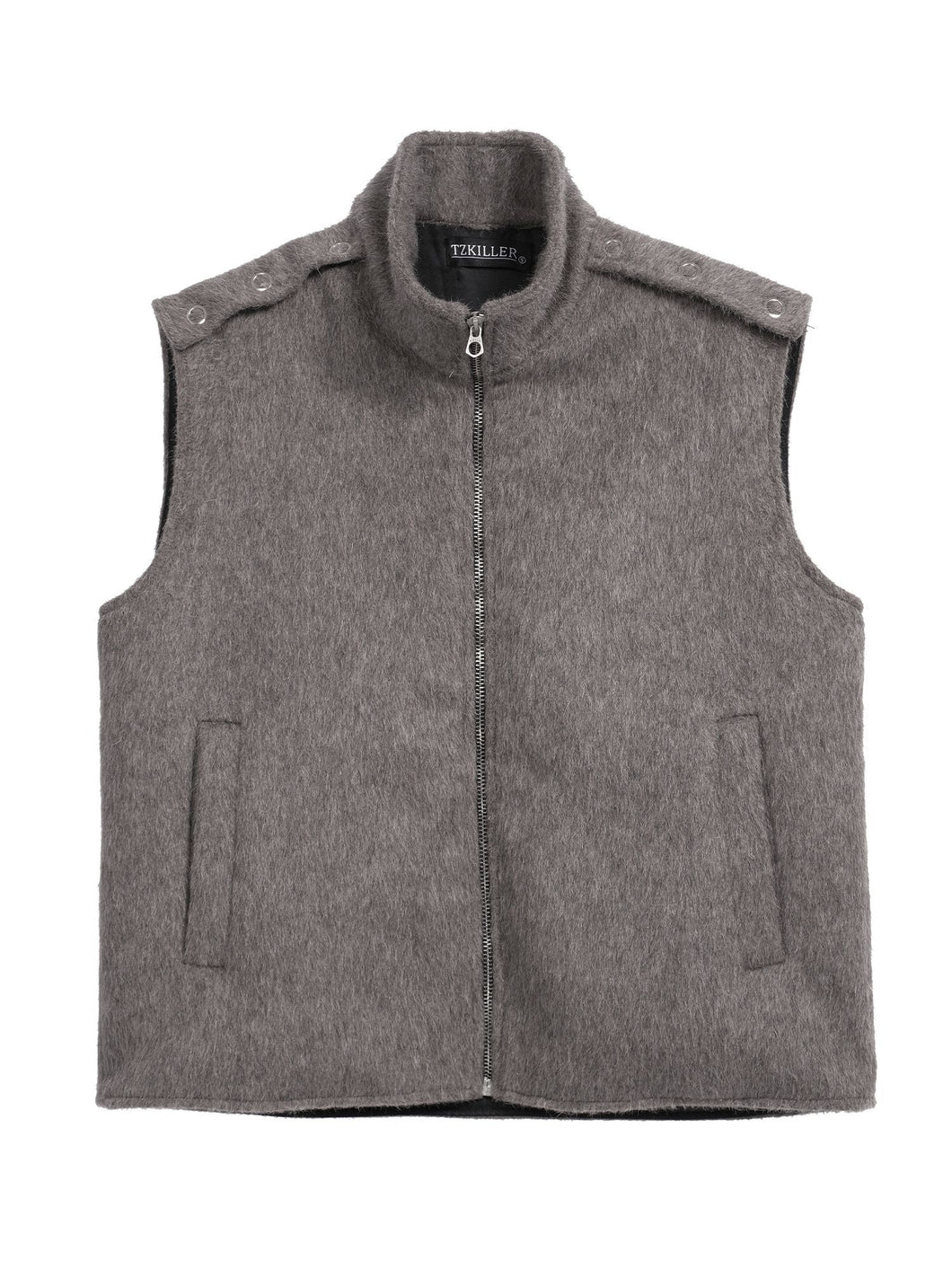 Vintage Zipper Stand Collar Wool Vest