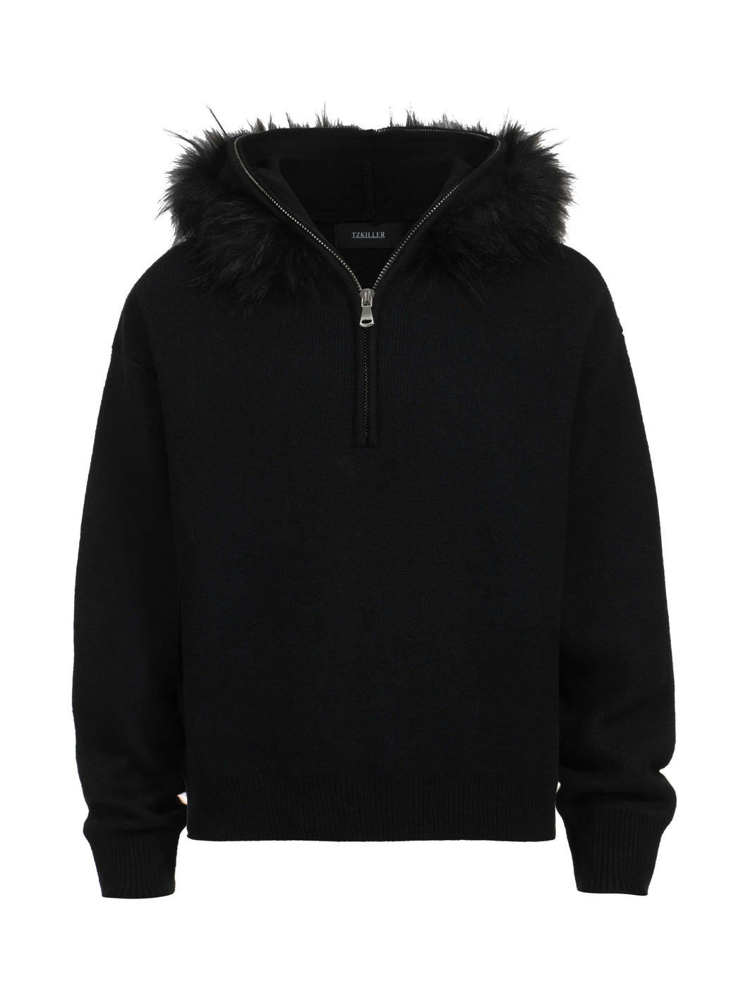 With Detachable Plush Hood Sweaters - Black