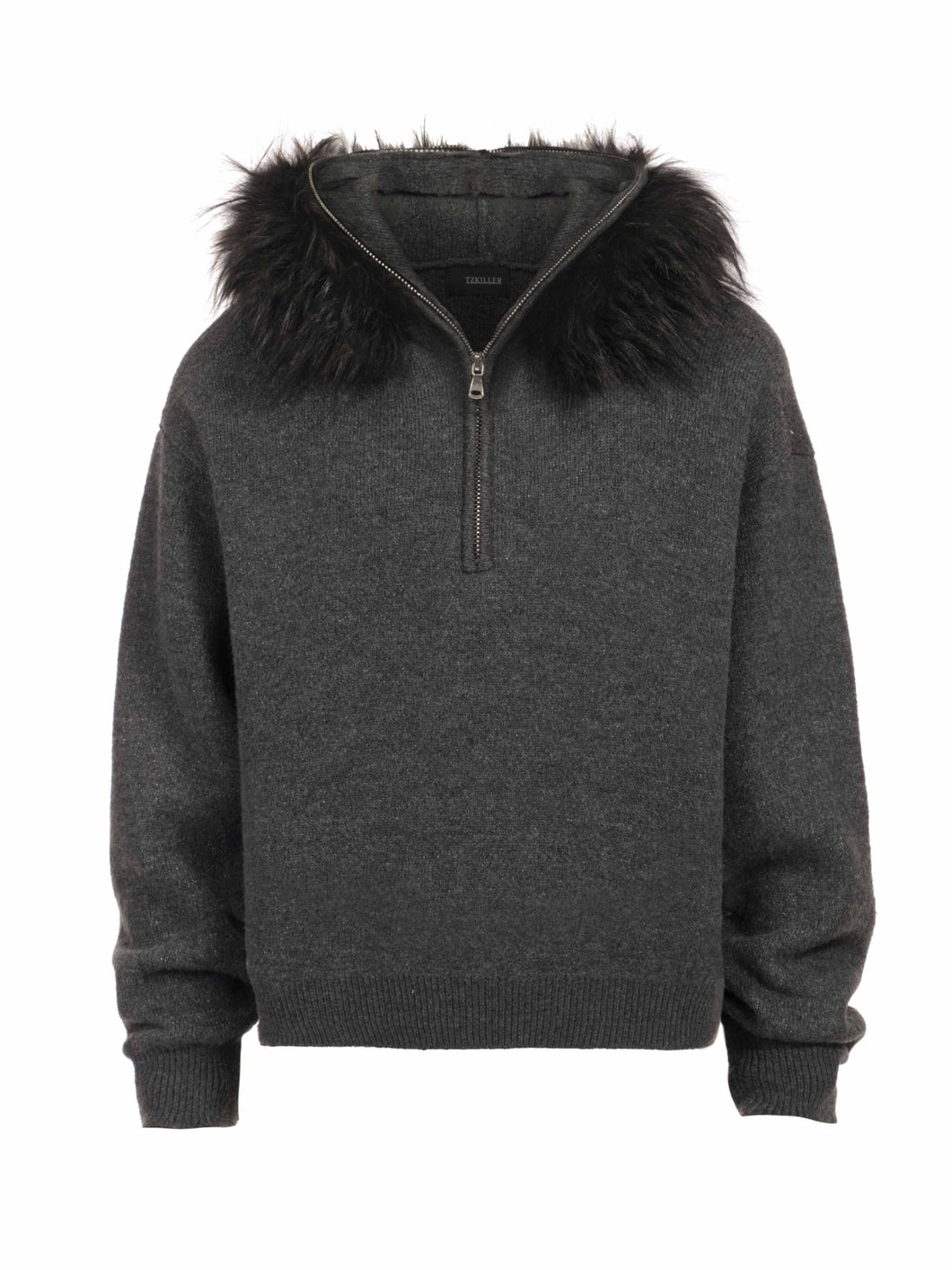 With Detachable Plush Hood Sweaters - Grey