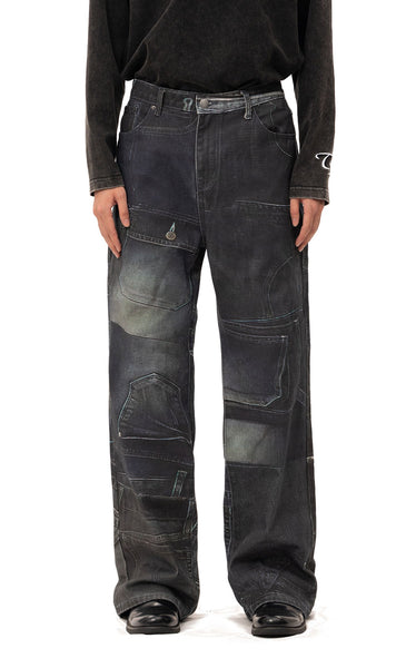 3D DENIM PRINTED PANTS